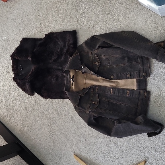 2-in-1 Vintage USA Made Theory Denim Jacket w/ Removable Rabbit Fur Vest - Picture 8 of 8